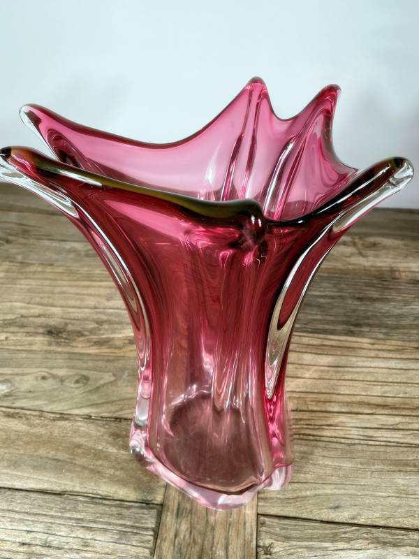 Roséfarbene Glasvase im Art-Glass-Stil – Vintage Design, ca. 30 cm