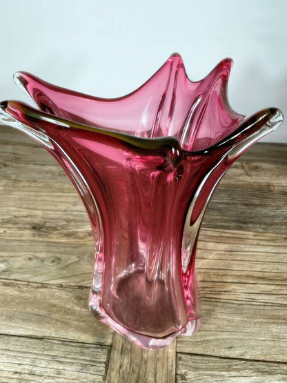 Roséfarbene Glasvase im Art-Glass-Stil – Vintage Design, ca. 30 cm