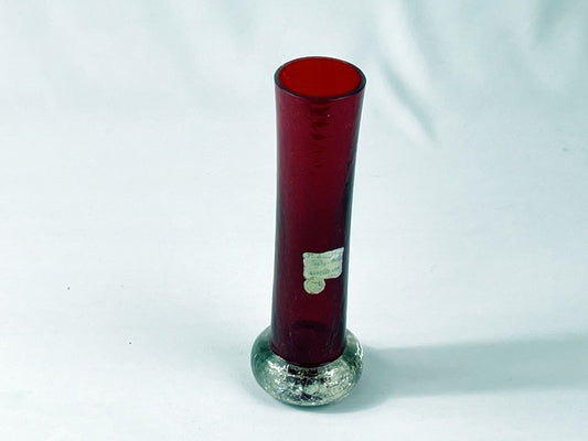 Glasvase mundgeblasen – Rubinrot mit Crackle-Struktur, Handarbeit, 60er/70er Jahre