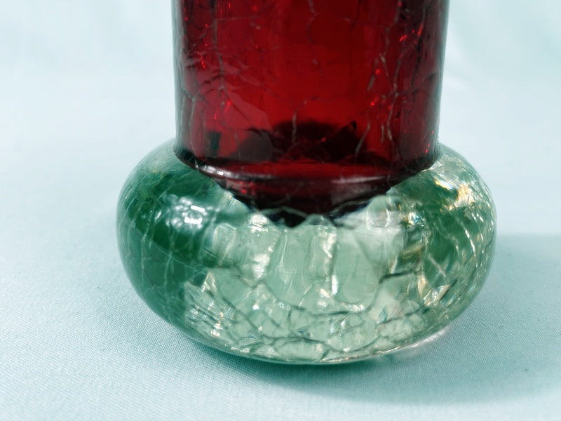 Glasvase mundgeblasen – Rubinrot mit Crackle-Struktur, Handarbeit, 60er/70er Jahre