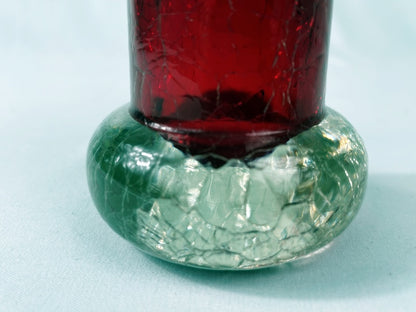 Glasvase mundgeblasen – Rubinrot mit Crackle-Struktur, Handarbeit, 60er/70er Jahre