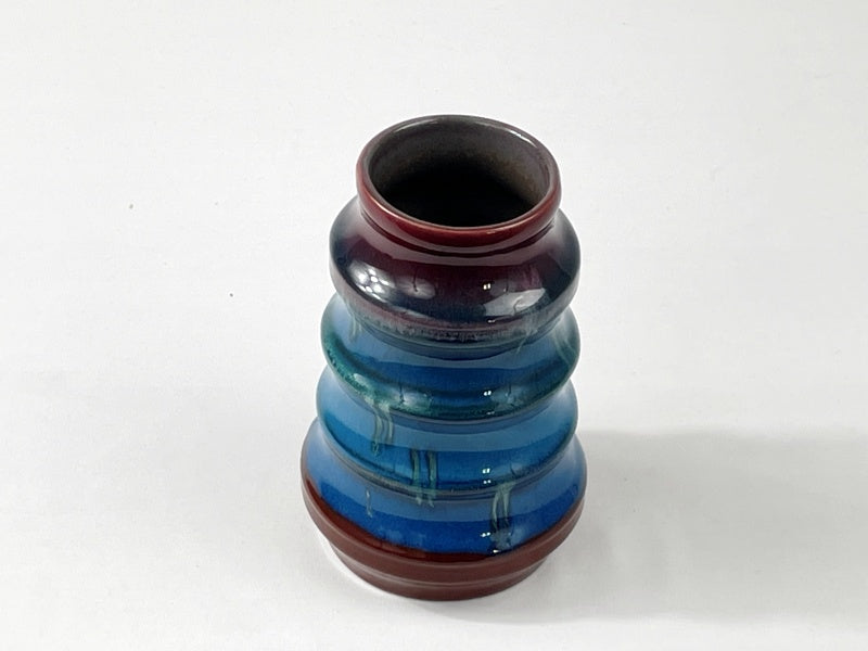 Strehla Keramik Vase – Vintage DDR, 1960er, Rot-Blau Laufglasur