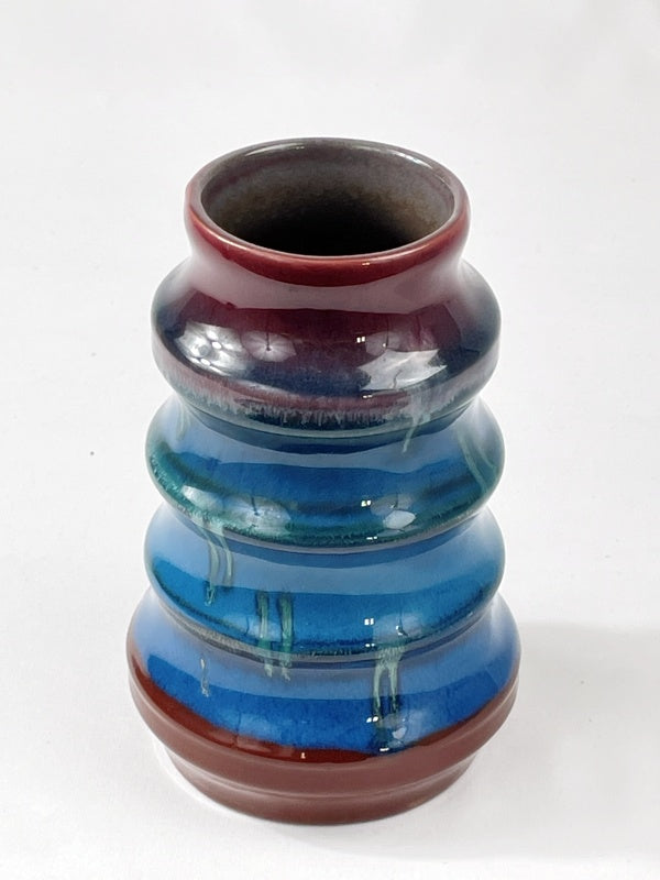 Strehla Keramik Vase – Vintage DDR, 1960er, Rot-Blau Laufglasur