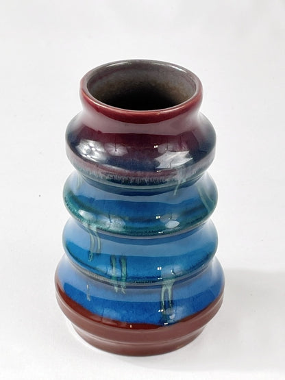 Strehla Keramik Vase – Vintage DDR, 1960er, Rot-Blau Laufglasur