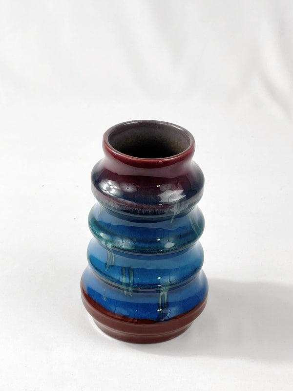 Strehla Keramik Vase – Vintage DDR, 1960er, Rot-Blau Laufglasur