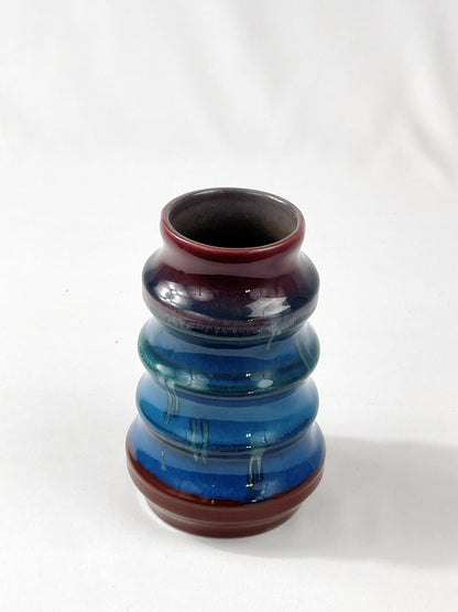 Strehla Keramik Vase – Vintage DDR, 1960er, Rot-Blau Laufglasur