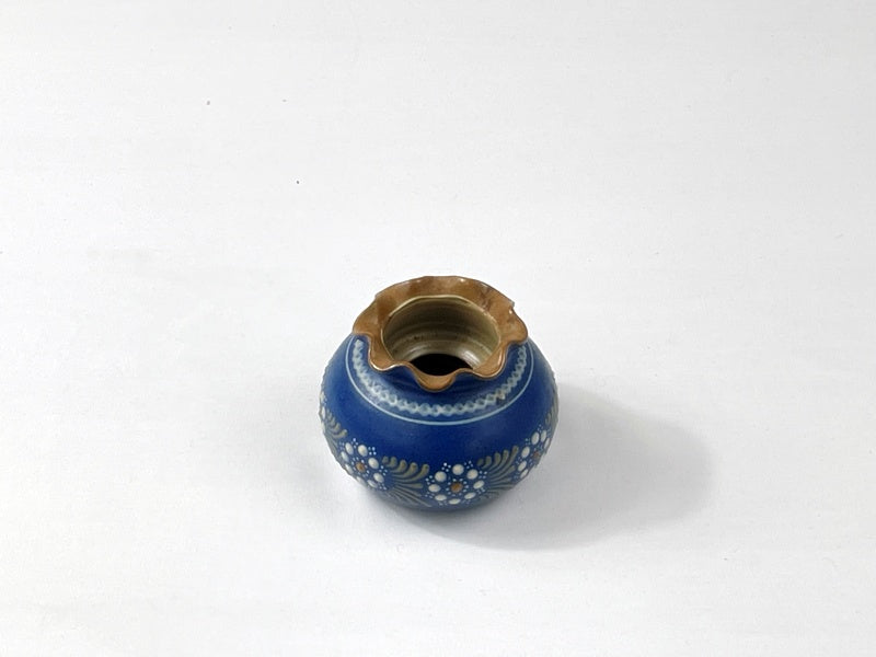 Tellingstedt ceramic vase, blue with curved rim – hand-painted, signed