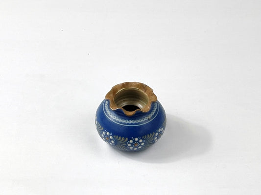 Tellingstedt Keramikvase Blau mit geschwungenem Rand – handbemalt, signiert