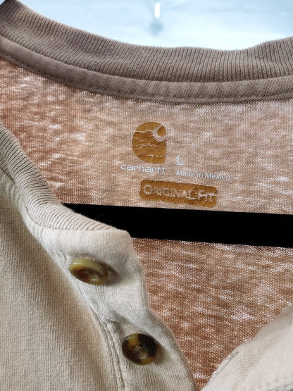 Carhartt Henley Shirt – Vintage Workwear Short-Sleeve Shirt, Beige, Size L