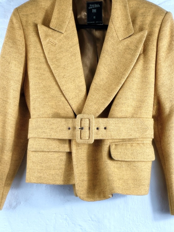 Jean Paul Gaultier Femme Blazer – Couture Edition, Senfgelb, Tailliert mit Gürtel, Made in Italy, Gr. 44