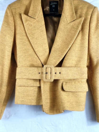 Jean Paul Gaultier Femme Blazer – Couture Edition, Senfgelb, Tailliert mit Gürtel, Made in Italy, Gr. 44