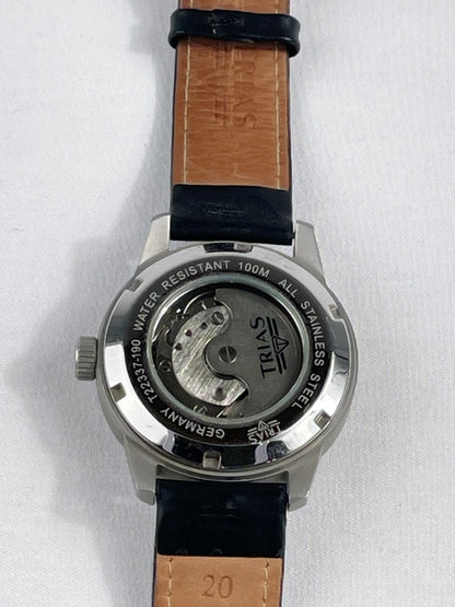 Trias Automatik Armbanduhr – Edelstahlgehäuse, rotes Zifferblatt, Lederarmband