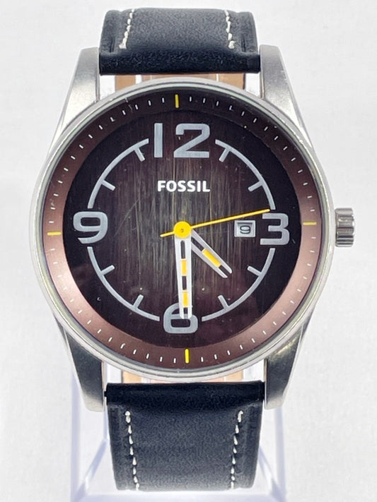 Fossil Herren Armbanduhr – Edelstahlgehäuse, schwarzes Lederarmband, Datumsanzeige