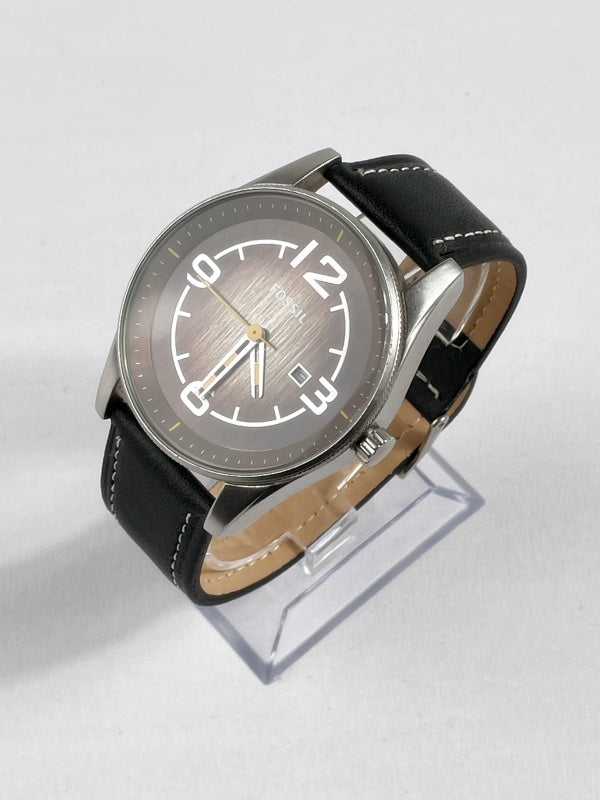 Fossil Herren Armbanduhr – Edelstahlgehäuse, schwarzes Lederarmband, Datumsanzeige