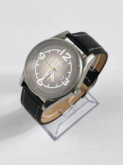 Fossil Herren Armbanduhr – Edelstahlgehäuse, schwarzes Lederarmband, Datumsanzeige