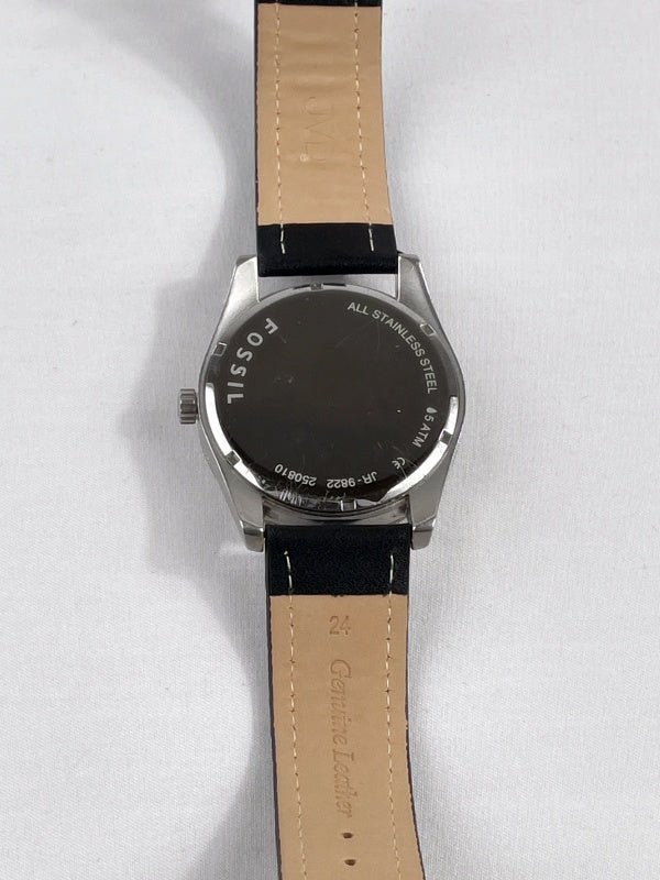 Fossil Herren Armbanduhr – Edelstahlgehäuse, schwarzes Lederarmband, Datumsanzeige