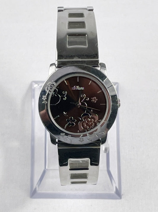 S.Oliver Damen Armbanduhr – Edelstahlarmband, florales Zifferblatt, Modell 15865