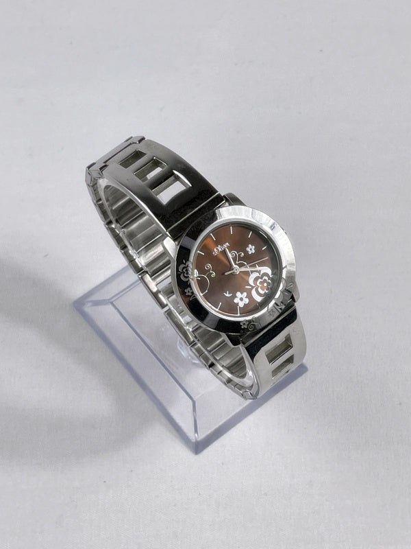 S.Oliver Damen Armbanduhr – Edelstahlarmband, florales Zifferblatt, Modell 15865