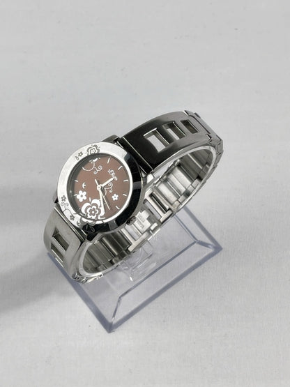 S.Oliver Damen Armbanduhr – Edelstahlarmband, florales Zifferblatt, Modell 15865