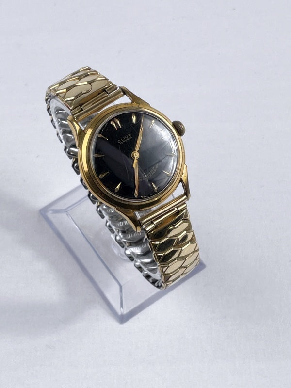 Oliva Trubis men's wristwatch – vintage hand-wound, gold-plated case, black dial