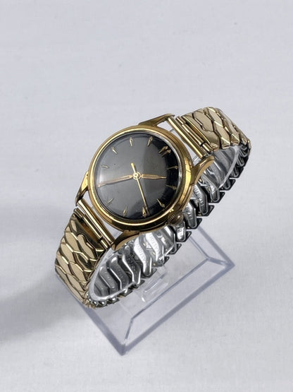 Oliva Trubis men's wristwatch – vintage hand-wound, gold-plated case, black dial