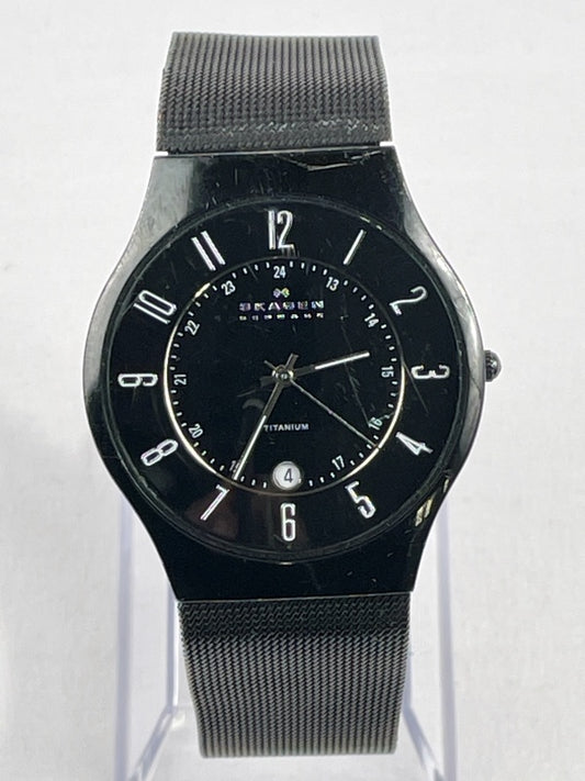 Skagen Denmark Herrenarmbanduhr – Titanium, schwarzes Zifferblatt, Mesh-Armband