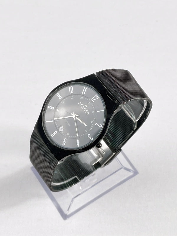 Skagen Denmark Herrenarmbanduhr – Titanium, schwarzes Zifferblatt, Mesh-Armband