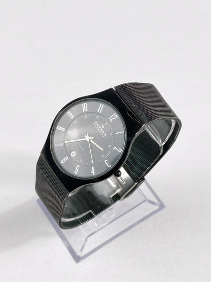 Skagen Denmark Herrenarmbanduhr – Titanium, schwarzes Zifferblatt, Mesh-Armband