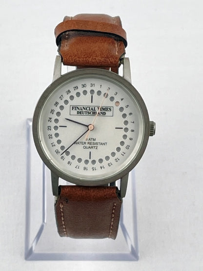 Financial Times Deutschland wristwatch – quartz, stainless steel case, brown leather strap