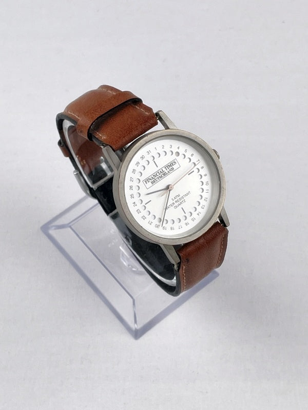 Financial Times Deutschland wristwatch – quartz, stainless steel case, brown leather strap