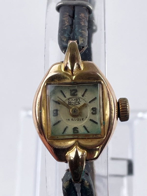 Damenarmbanduhr UMF Ruhla Vintage – 15 Rubis, Handaufzug, vergoldetes Gehäuse