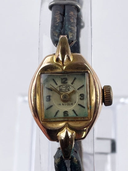 Damenarmbanduhr UMF Ruhla Vintage – 15 Rubis, Handaufzug, vergoldetes Gehäuse