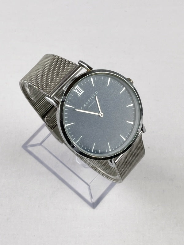 Rosefield Armbanduhr mit silbernem Mesharmband – Vintage Design, Blaues Zifferblatt, Unisex