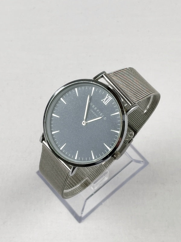 Rosefield Armbanduhr mit silbernem Mesharmband – Vintage Design, Blaues Zifferblatt, Unisex