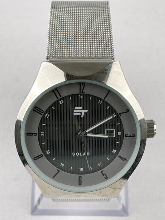 ET Solar Armbanduhr – Edelstahl, Solarbetrieben, Herren, Datumsanzeige