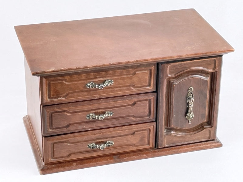 Holzschatulle Vintage Schmuckkästchen mit Schubladen und Tür, 70er/80er Jahre