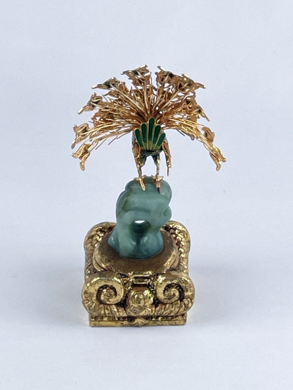 Pfau Figur Vintage Dekoration – Cloisonné Emaille & Jade Sockel, Handarbeit