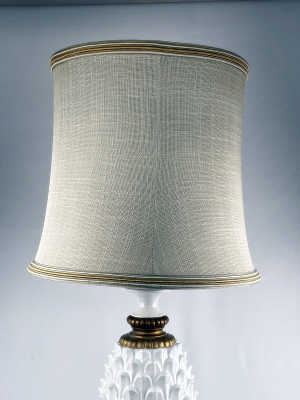 Tischlampe im Ananas-Design Vintage – Keramik & Holzsockel mit großem Stoffschirm