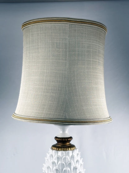 Tischlampe im Ananas-Design Vintage – Keramik & Holzsockel mit großem Stoffschirm