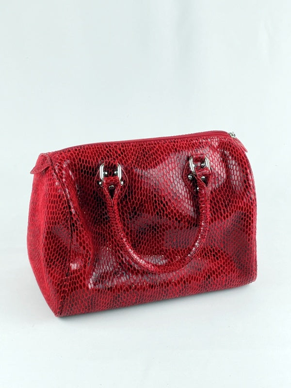 Damen Handtasche Retro – Rot, Schlangenleder Optik, Kunstleder, Henkeltasche