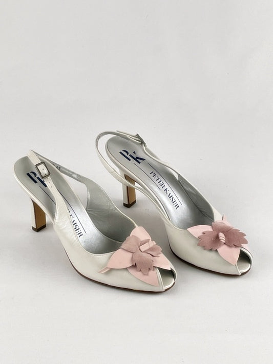 Peter Kaiser Damen Slingpumps Retro – Weiß Leder, Peeptoe, Gr. 37,5