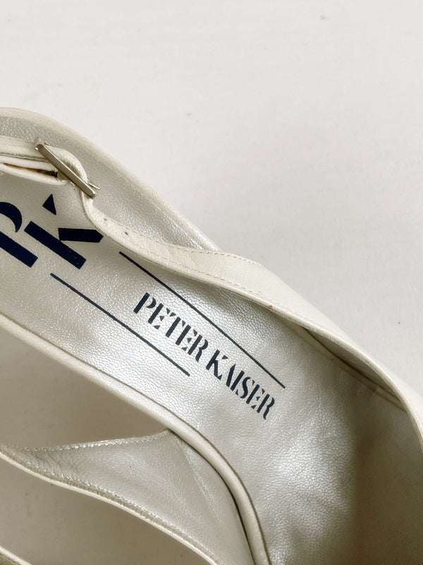 Peter Kaiser Damen Slingpumps Retro – Weiß Leder, Peeptoe, Gr. 37,5