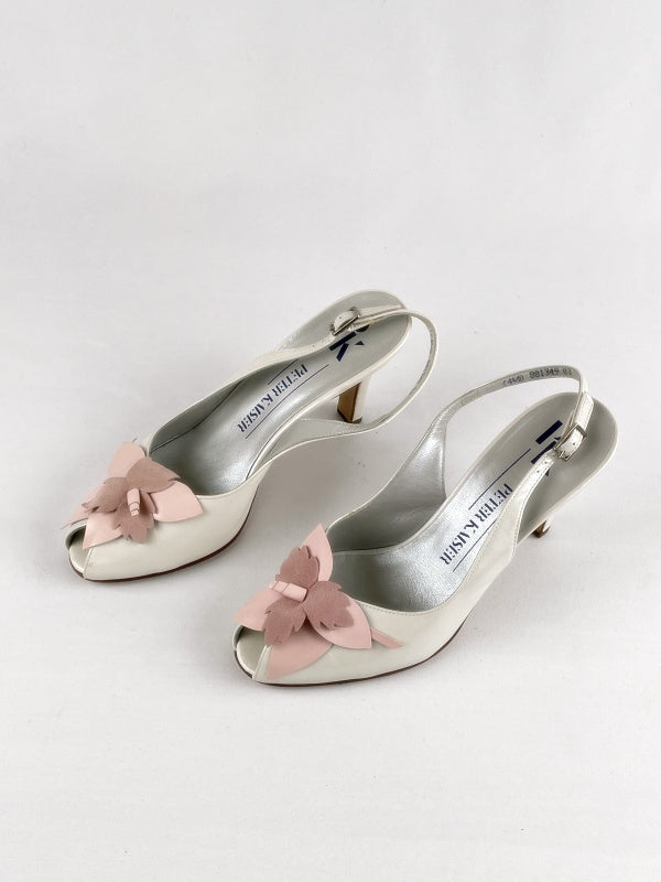 Peter Kaiser Damen Slingpumps Retro – Weiß Leder, Peeptoe, Gr. 37,5