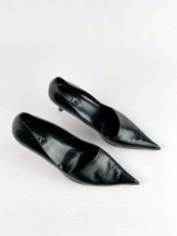 Elegante Vintage Damen-Pumps Schwarz Echtleder – Größe 37, Spitzer Absatzschuh mit Kitten Heel