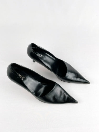 Elegante Vintage Damen-Pumps Schwarz Echtleder – Größe 37, Spitzer Absatzschuh mit Kitten Heel