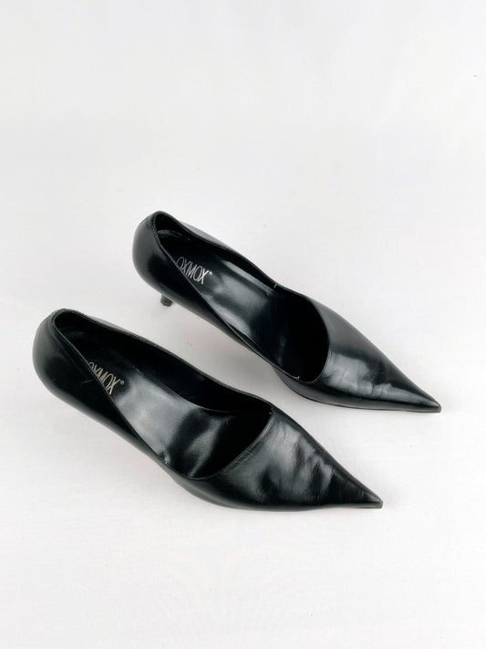 Elegante Vintage Damen-Pumps Schwarz Echtleder – Größe 37, Spitzer Absatzschuh mit Kitten Heel