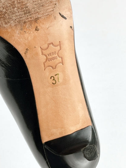 Elegante Vintage Damen-Pumps Schwarz Echtleder – Größe 37, Spitzer Absatzschuh mit Kitten Heel