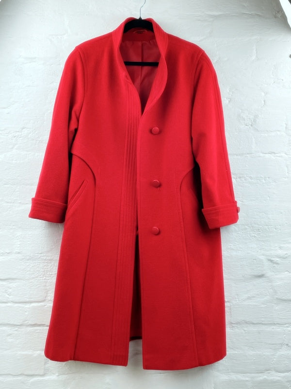 Eleganter Vintage Wollmantel in Rot – Klassisch, gefüttert, Größe 36