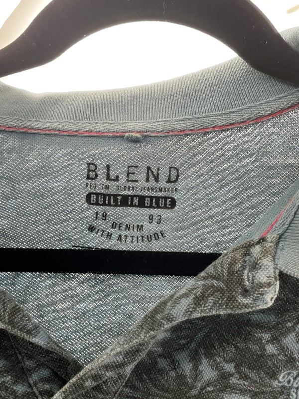 Blend Poloshirt Blau – Kurzarm, Allover-Print, Größe M
