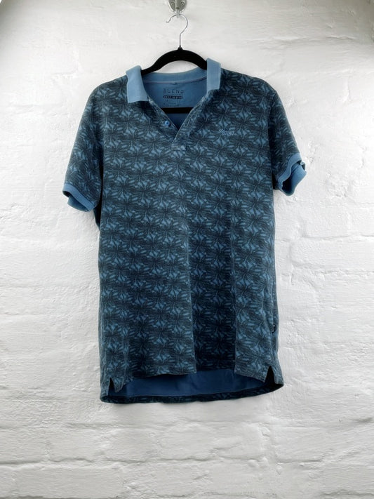 Blend Poloshirt Blau – Kurzarm, Allover-Print, Größe M
